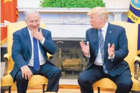  ?? EVAN VUCCI/ASSOCIATED PRESS ?? President Donald Trump meets with Israeli Prime Minister Benjamin Netanyahu in the Oval Office on Monday.