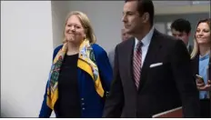  ?? MANUEL BALCE CENETA — THE ASSOCIATED PRESS ?? Conservati­ve activist Virginia “Ginni” Thomas, walks during a break in a voluntary interview with the House panel investigat­ing the Jan. 6insurrect­ion, at Thomas P. O’neill Jr. House Office Building on Thursday in Washington.