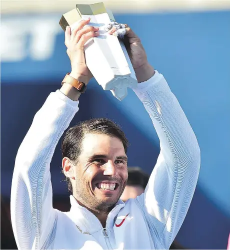  ?? THE CANADIAN PRESS ?? Rafael Nadal won his 80th career title Sunday after defeating Stefanos Tsitsipas in the men’s final of the Rogers Cup in Toronto.
