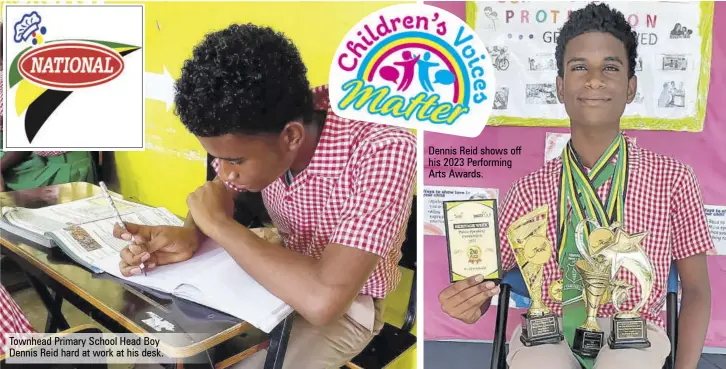  ?? ?? Townhead Primary School Head Boy Dennis Reid hard at work at his desk.
Dennis Reid shows off his 2023 Performing Arts Awards.