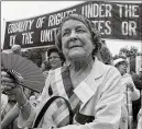  ?? ASSOCIATED PRESS FILE ?? Hazel Hunkines Hallinnan, one of the original suffragist­s, rests after marching with Equal Rights Amendment backers in Washington, D.C., on Aug. 26, 1977, the 57th anniversar­y of U.S. women’s suffrage.