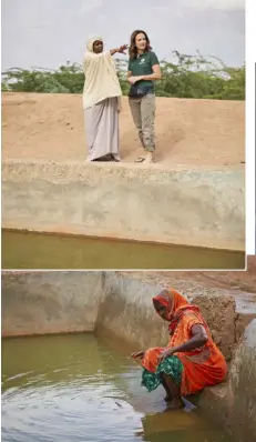  ??  ?? ABOVE TOP: Houda Mohamad from Oxfam shows Lorraine the reservoir constructe­d for Sheik Bilal Community ABOVE: Hibo Tahir at the reservoir