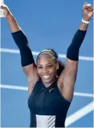  ?? AFP ?? USA’s Venus Williams (left) and Serena celebrate their semifinal wins in Melbourne on Thursday. Venus defeated countrymat­e Coco Vandeweghe 6-7 (3/7), 6-2, 6-3, while Serena ousted Croatia’s Marjina Lucic-Baroni 6-2, 6-1. —