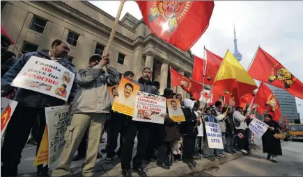  ?? Picture: LUCAS OLENIUK ?? Tamil protesters lined the streets of Toronto on Monday, demonstrat­ing against the political turmoil in Sri Lanka. South Africa has had numerous requests to spy on Tamil groups in the country