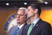  ?? J. SCOTT APPLEWHITE/ASSOCIATED PRESS ?? House Majority Leader Kevin McCarthy, R-Calif., and Speaker of the House Paul Ryan, R-Wis., confer during a Capitol Hill news conference Wednesday following a closed-door GOP meeting on immigratio­n.
