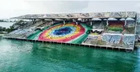  ?? City of Miami ?? A view of the closed, graffiti-splashed Miami Marine Stadium.