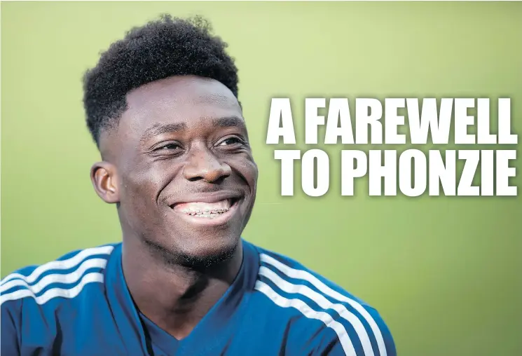  ?? THE CANADIAN PRESS ?? Teen soccer star Alphonso Davies expects it will be an emotional experience for him when he plays his last game for the Whitecaps on Sunday.