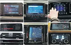  ?? DAVID BOOTH CHRIS BALCERAK/DRIVING ?? David Booth reviews, clockwise from top left, the Kia UVO, GMC IntelliLin­k, FCA Uconnect, Range Rover Touch Pro Duo, Volvo Sensus, BMW iDrive.