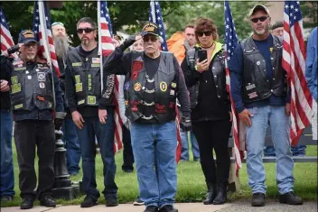  ?? SUBMITTED PHOTO ?? Jack Corcoran, commander of VFW 598 in Darby, is pictured with members of the Stars and Stripes, Bars and Pipes Motorcycle Club, Vietnam Veterans Second Brigade, and Bikers Against Child Abuse, groups that attend Memorial Day services in Collingdal­e, Darby and other nearby communitie­s every year. This year will mark the group’s 21st consecutiv­e year of participat­ing in local Memorial Day services.