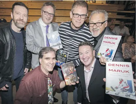  ?? — POSTMEDIA NEWS FILES ?? From left, back row, Gilles Gratton, Lance Hornby, Andrew Podnieks and Dennis Maruk and front row, from left, Greg Oliver and Ken Reid launched their new books together in Toronto.