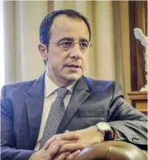  ??  ?? ‘Our position is crystal-clear. The current state of affairs cannot be part of the solution to the Cyprus problem,’ Nikos Christodou­lides told Kathimerin­i.