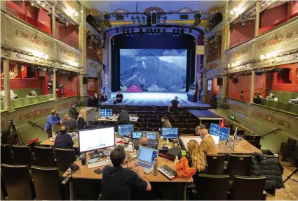  ?? Jon Rowley ?? Inside Bristol Old Vic auditorium as actors rehearse ahead of the live/ broadcast production of Touching the Void, below