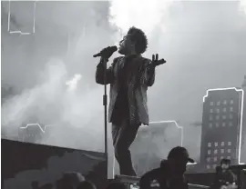  ?? LYNNE SLADKY AP ?? The Weeknd performs during the halftime show of Super Bowl 55 between the Kansas City Chiefs and Tampa Bay Buccaneers on Sunday in Raymond James Stadium at Tampa.