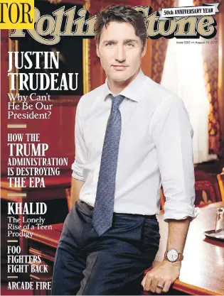  ?? ROLLING STONE ?? The latest Rolling Stone magazine has Justin Trudeau on the cover and a gushing story inside. The article also inadverten­tly highlights some things the U.S. magazine doesn’t know about Canada.