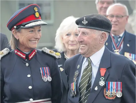  ?? ?? SPECIAL GUESTS: Jo Ropner, the Lord-Lieutenant of North Yorkshire, and Ken Cooke, one of the last surviving D-Day veterans, at the ceremony.