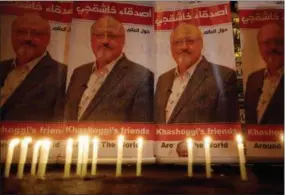  ?? AP FILE ?? Candles lit by activists to protest the killing of journalist Jamal Khashoggi are shown outside Saudi Arabia’s consulate in Istanbul, Turkey, on Oct. 25.