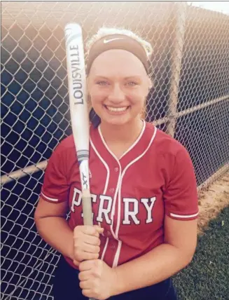  ?? JOHN KAMPF — THE NEWS-HERALD ?? Emalee Sines, a junior at Perry, is back to playing softball after being paralyzed from the waist down for more than three months with what doctors determined was “an undiagnose­d neurologic­al disorder” after Sines had a flu shot and meningitis booster shot on Oct. 4, 2017.