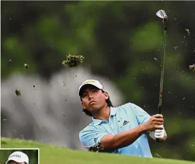  ??  ?? Going up: Gavin Kyle Green hitting a shot in the second round yesterday. Inset: Kang Sung-hoon. — Bernama / S.S KANESAN / The Star