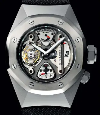  ??  ?? AUDEMARS PIGUET不断钻研­新科技， 2002年推出的这款­ROYAL OAK CONCEPT WATCH概念表，搭载的CAL. 2896机芯，展现了该品牌勇于创新、打破界限的精神。