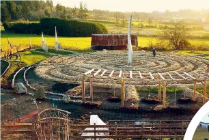  ??  ?? Left: The Peace Garden covers a full acre and features sculptures, a walking path and a labyrinth surrounded by edible sage and lavender. Below: Deryk on a farm tractor.