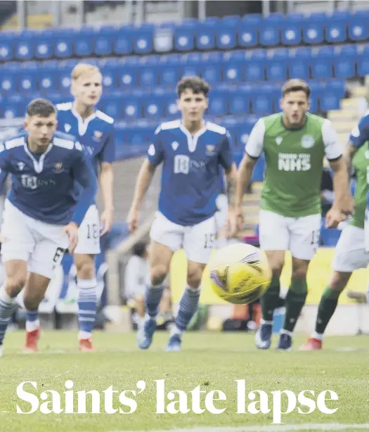  ??  ?? 0 Stevie Mallan strokes home from the penalty spot to give his team all three points. Left, Saints’ Liam Craig is sent-off after disputing the spot-kick.