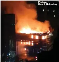 ??  ?? Picture:
May A McLuskey
The fire early yesterday, above, while right and below, police and crews on the scene