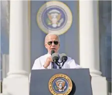  ?? AP PHOTO/ANDREW HARNIK ?? President Joe Biden speaks about the Inflation Reduction Act of 2022 during a ceremony last week on the South Lawn of the White House in Washington. Biden’s conception of politics is clearly the art of “the attainable — the art of the next best,” writes David Schribman.