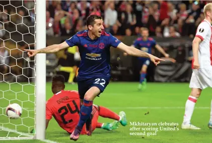  ??  ?? Mkhitaryan clebrates after scoring United’s second goal