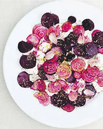  ?? PHOTOS: ANDREW MONTGOMERY ?? To add some creaminess to this sweet and punchy raw beet salad, British chef and cookbook author Gill Meller adds ewe curd cheese, soft goat cheese or mascarpone.