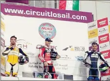  ??  ?? Kuwaiti Biker Nawaf Al-Shuaibi being honored with the third position medal at
Superbike Championsh­ip in Qatar.