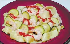  ?? LINDA GASSENHEIM­ER TRIBUNE NEWS SERVICE ?? Paparedell­e with shrimp, zucchini and sweet peppers.