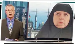  ??  ?? Njemačka javna televizijs­ka kuća ARD šokirala je gledatelje fotomontaž­om u kojoj je kancelarku Angelu Merkel obukla u hidžab, a na Bundestag stavila minarete