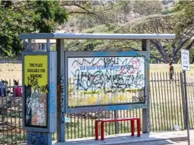  ??  ?? The vandalised bus stop in Port Moresby, Papua New Guinea.