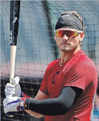  ?? DAVID DERMER THE ASSOCIATED PRESS ?? Josh Donaldson waits to hit during batting practice Sunday before the Indians’ game with the Tampa Bay Rays in Cleveland. He remains on the DL and will likely miss the series with Toronto starting Thursday.