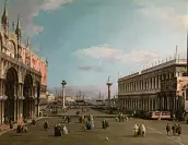  ??  ?? Sopra: Silvestro Lega, Il canto dello stornello (1867). Sotto: Canaletto, La piazzetta con la Biblioteca di San Marco (1738 circa). A destra: Medardo Rosso, The bookmaker (1894)