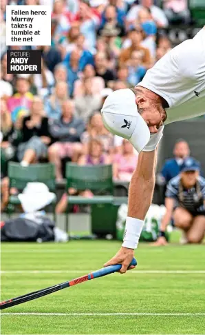  ?? ?? Fallen hero: Murray takes a tumble at the net
PICTURE: ANDY HOOPER