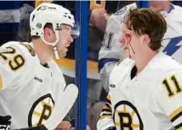  ?? CHRIS O’MEARA/ASSOCIATED PRESS ?? A bloodied Trent Frederic goes for repairs after fighting Tampa Bay’s Tanner Jeannot.