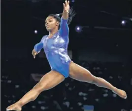  ?? REUTERS ?? Simone Biles in action during the women’s floor final at the gymnastics world championsh­ips in Stuttgart, Germany, on Sunday.