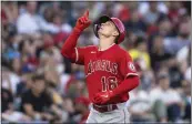  ?? STEPHEN BRASHEAR — THE ASSOCIATED PRESS ?? The Angels’ Mickey Moniak celebrates after hitting a solo homer against the Mariners in the fourth inning of Game 2.