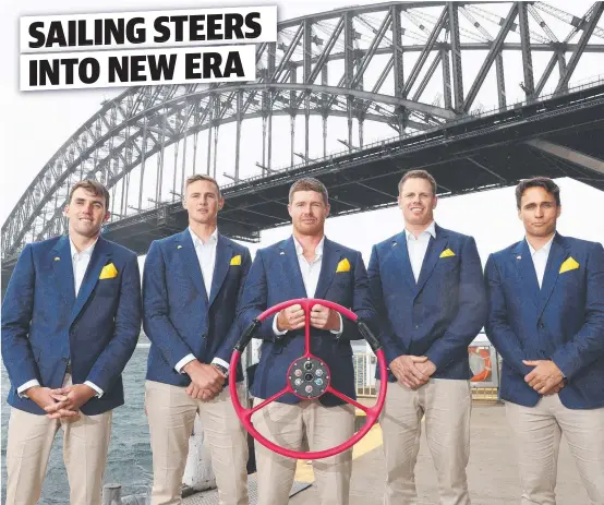 ?? ELITE TEAM: Australia’s Jason Waterhouse, Kyle Langford, Tom Slingsby, Sam Newton and Ky Hurst during the launch of SailGP at Pier One in Sydney. ??