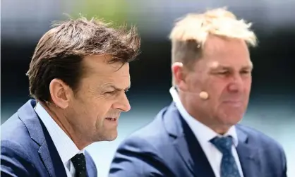  ?? Photograph: Quinn Rooney/Getty Images ?? Fox Sports managed to stay on air in Adelaide with Adam Gilchrist (left) and Shane Warne, but the ABC and BBC teams were absent on day four.