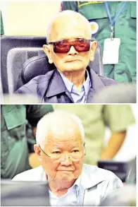  ?? — Gambar Reuters ?? GAMBAR kombinasi Nuon Chea (atas) dan Khieu Samphan yang duduk di dalam bilik mahkamah Kamar Luar Biasa Mahkamah Kemboja (ECCC) sewaktu mahkamah membuat keputusan, di Phnom Penh, Kemboja semalam.