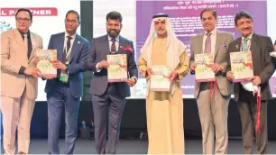  ?? ?? Sheikh Nahyan and Sunjay Sudhir, Ambassador of India to the UAE, with Ankit Sunil Talati, vice-president, ICAI (Dubai) chapter; Harikishan Rankawat, vice-chairman, ICAI; Anurag Chaturvedi, chairman, ICAI; and Dr Debashis Mitra, president, ICAI.