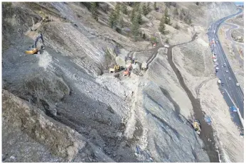  ?? MOTI/SPECIAL TO THE HERALD ?? This photo taken March 5, 2024, shows the top of the unstable slope above Highway 97 and the roadway below.