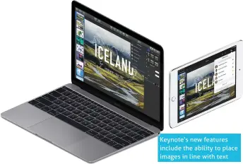  ??  ?? Keynote’s new features include the ability to place images in line with text