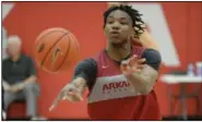  ?? (NWA Democrat-Gazette/Andy Shupe) ?? Arkansas guard JD Notae (above) spends three days per week training with Marquis Gilstrap, also a Covington Ga., native and a former Iowa State standout.