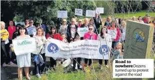  ??  ?? Road to nowhere Dozens turned up to protest against the road