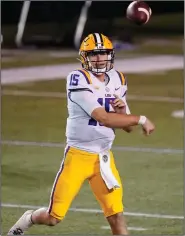  ?? (AP/Mark Humphrey) ?? LSU senior quarterbac­k Myles Brennan will try to regain the No. 1 job for the Tigers in 2021. Brennan started the first three games last year before suffering a season-ending abdominal injury.