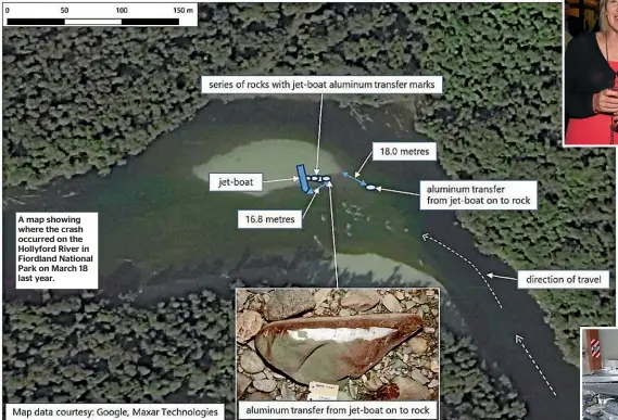  ??  ?? A map showing where the crash occurred on the Hollyford River in Fiordland National Park on March 18 last year.