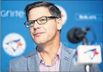  ?? CP PHOTO ?? Toronto Blue Jays general manager Ross Atkins talks to the media Tuesday in Toronto.